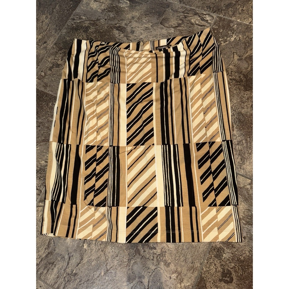 J. McLaughlin Stretch Knit Back Zip‎ Pencil Skirt Women's Size 8 Black & Tan EUC